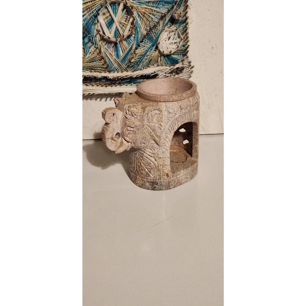 Elephant wax melt candle holder oil burner solid stone bohemian boho carved - Picture 2 of 12
